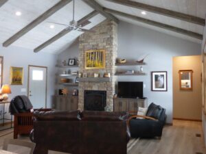 New home vaulted ceiling and fireplace